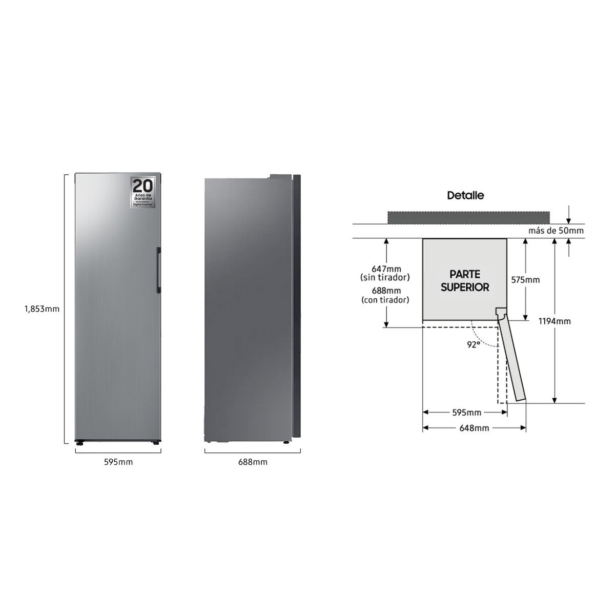 Congelador vertical - SAMSUNG RZ32A7485S9/EF, 323 l, 191,2 cm, Inox - Imagen 2
