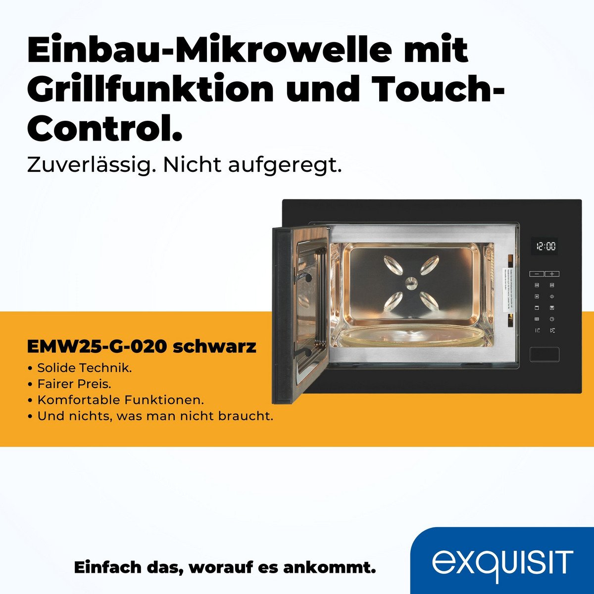 EXQUISIT Microondas integrable - EXQUISIT 815345001, 1450 W, 10 potencia, 25 l, Inox - Imagen 2