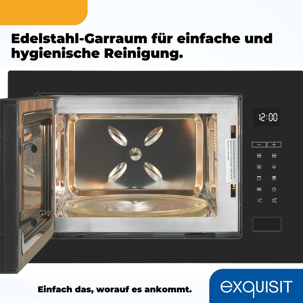 EXQUISIT Microondas integrable - EXQUISIT 815345001, 1450 W, 10 potencia, 25 l, Inox - Imagen 8