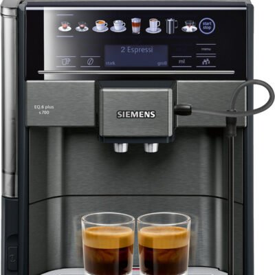 SIEMENS Cafetera automática – SIEMENS EQ.6 plus TE657509DE, 19 bar, 1500 W, 2 tazas, Negro