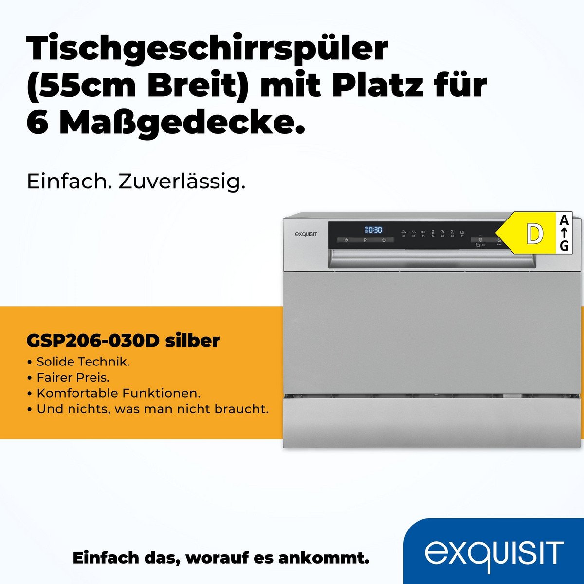 EXQUISIT Lavavajillas compacto - EXQUISIT GSP206-030D, 7 programas, 55 cm, Silver - Imagen 2