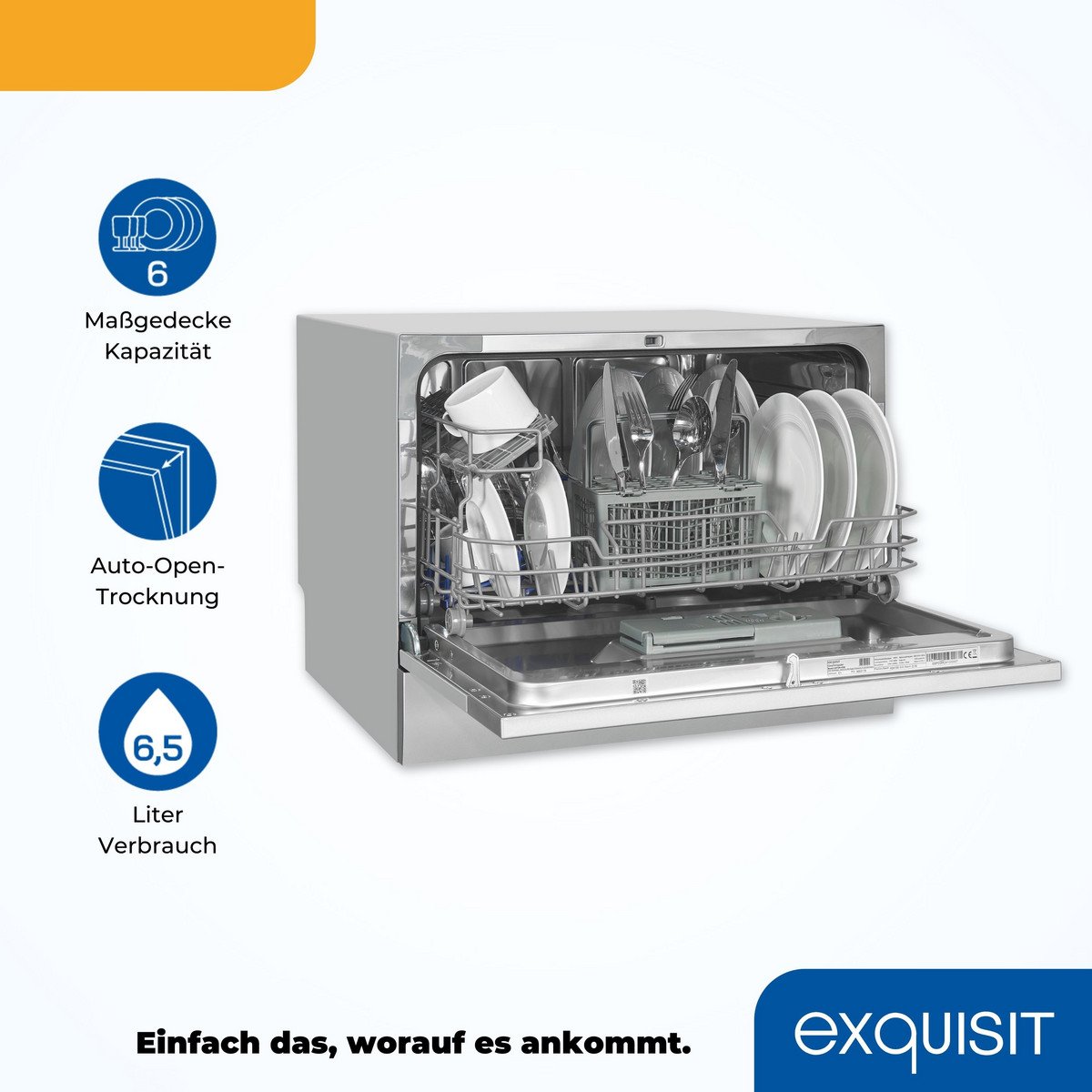 EXQUISIT Lavavajillas compacto - EXQUISIT GSP206-030D, 7 programas, 55 cm, Silver - Imagen 3