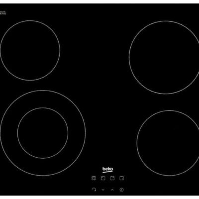 Beko Placa vitrocerámica – Beko HIC 64402E, 4 zonas, Zona grande 21 cm, Control táctil, Doble zona, 58 cm, Negro