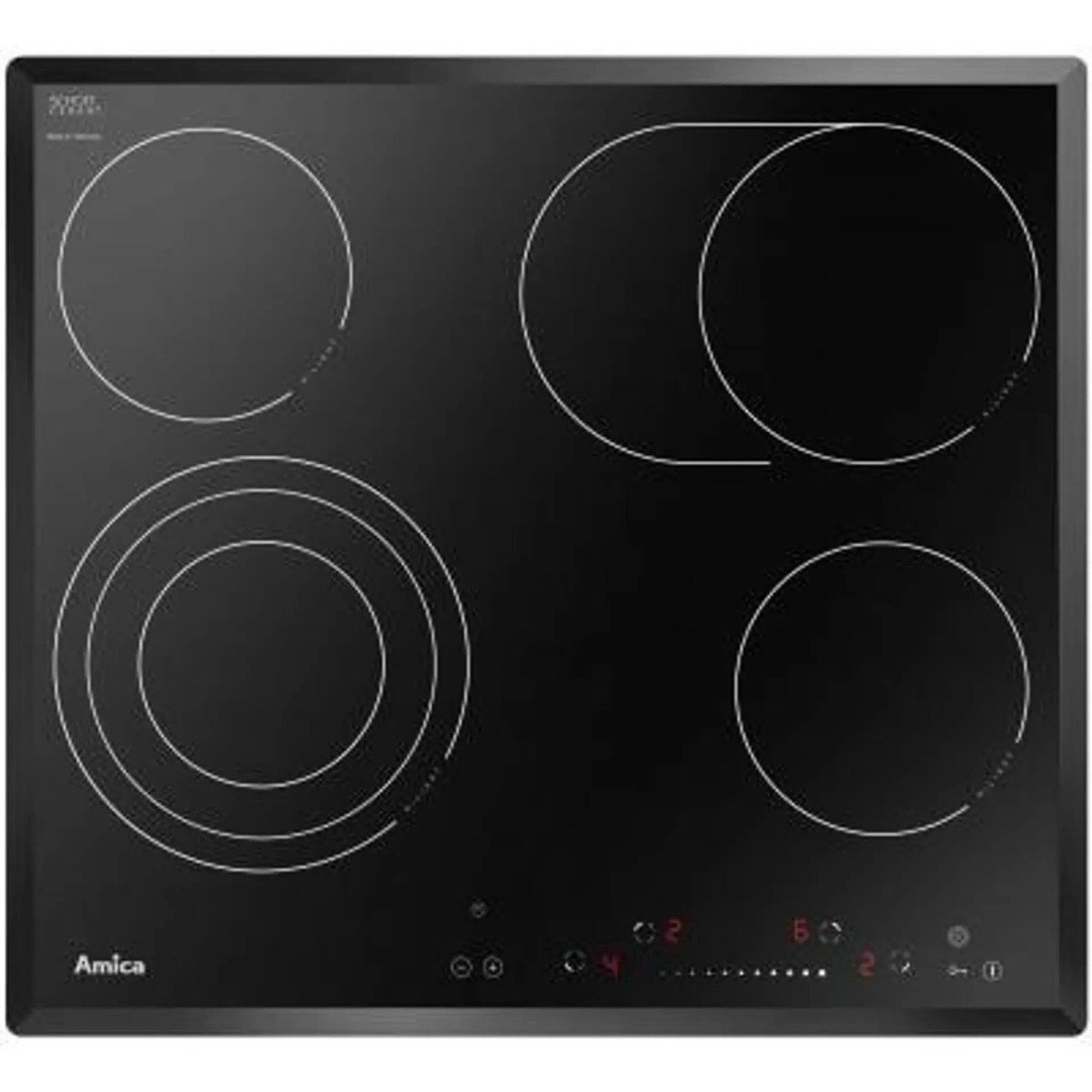 AMICA Placa de vitrocerámica - AMICA 23473, 4 zonas, 60 cm, Negro