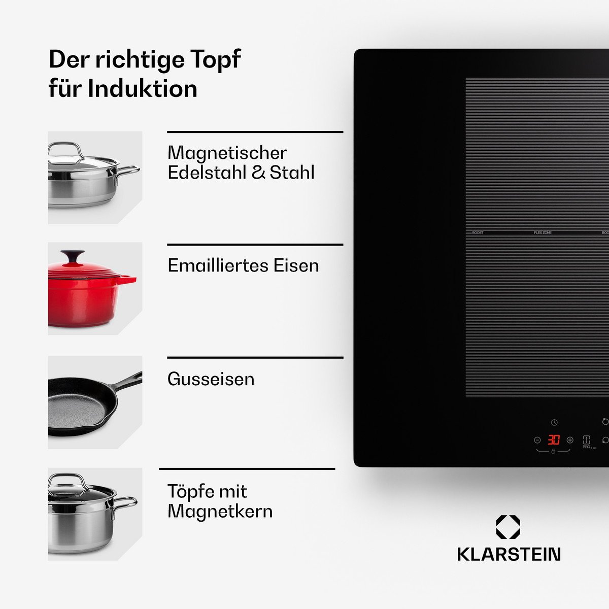 KLARSTEIN Placa de inducción - KLARSTEIN Delicatessa 77 Flex, 4 zonas, 77 cm, Negro - Imagen 7
