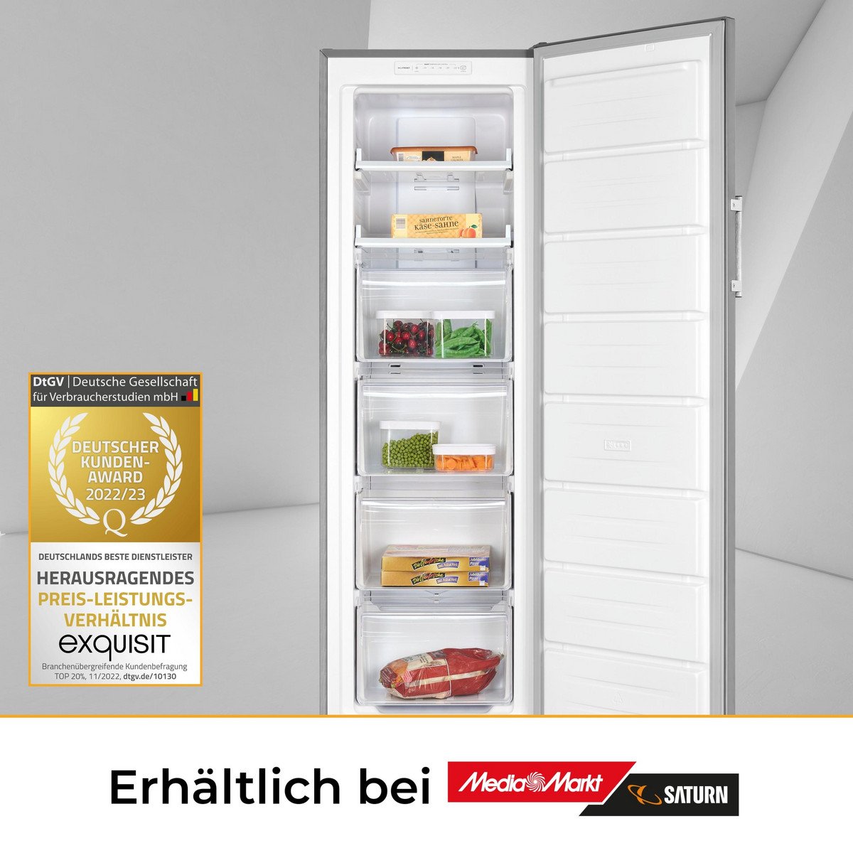 Congelador vertical - EXQUISIT GS271-NF-H-040D Inoxlook, 1705 mm, Inox - Imagen 7