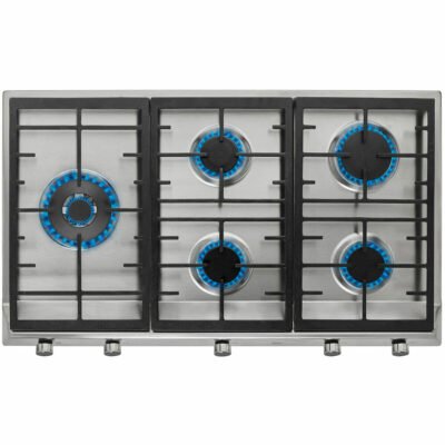 TEKA Placa de gas – TEKA EX 90.1 5G AI AL DR LEFT CI, 5 zonas, Gas Butano/Gas Natural, 860 mm, Acero Inoxidable
