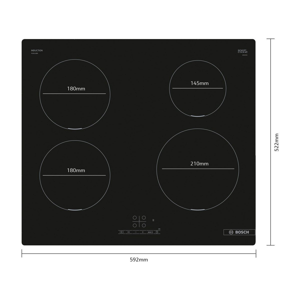 BOSCH Placa de inducción - BOSCH PUE611BB5J, 4.0000 zonas, 59,20 cm, Negro - Imagen 2