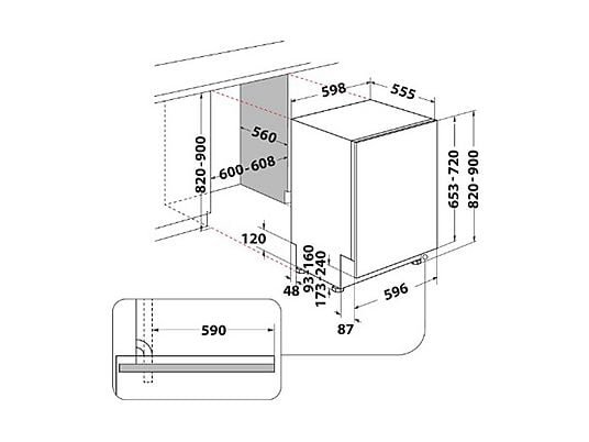 Whirlpool Lavavajillas integrable - Whirlpool WI 7020 PF, 14 cubiertos, 8 programas, 60 cm, Tercera bandeja, PowerClean Pro, Sin panelar - Imagen 2