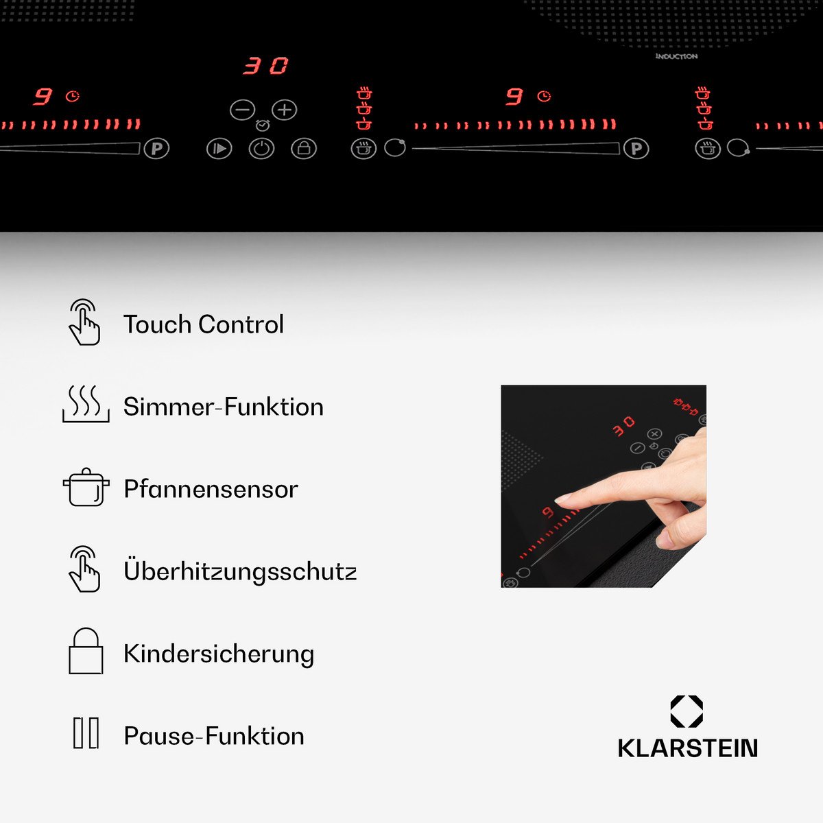 KLARSTEIN Placa de inducción - KLARSTEIN Masterzone 60 Hybrid, 4 zonas, 59 cm, Negro - Imagen 5