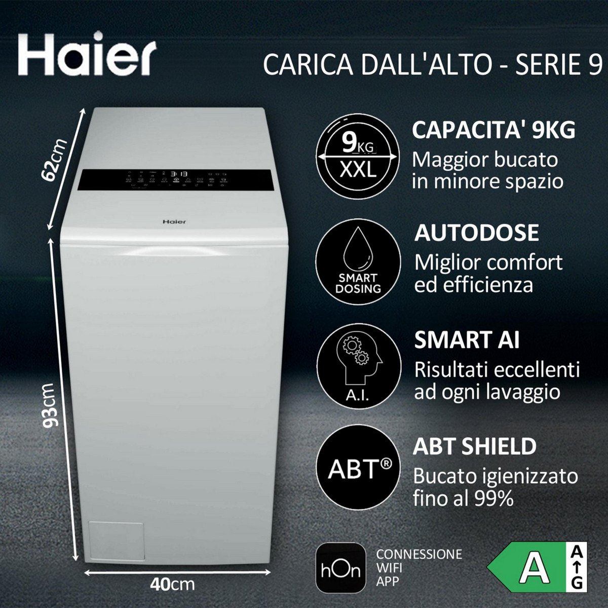 HAIER Lavadora carga superior - HAIER HW90-BPD13386U-S, 9 kg, 1300 rpm, 12 programas, Blanco - Imagen 3