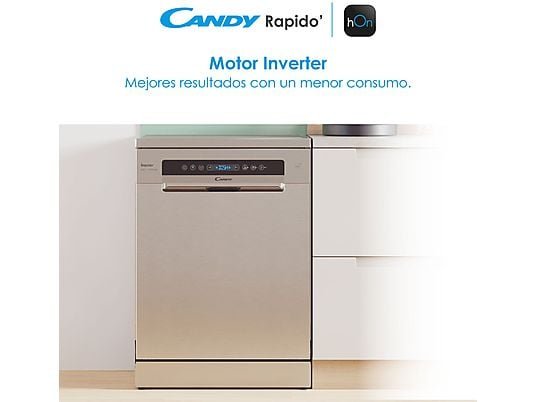 Candy Lavavajillas - Candy Rapido' CF 5C7F1X, 15 servicios, 8 programas, Inicio Diferido, Motor Inverter, 60 cm, Conectividad Wi-Fi, Inox - Imagen 6
