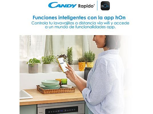 Candy Lavavajillas - Candy Rapido' CF 5C7F1X, 15 servicios, 8 programas, Inicio Diferido, Motor Inverter, 60 cm, Conectividad Wi-Fi, Inox - Imagen 8