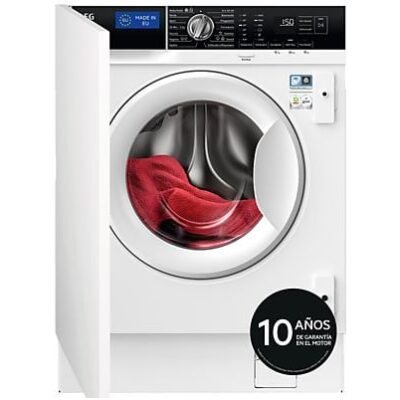 AEG Lavadora integrable – AEG LFN7G8434F, 8 kg, 1400 rpm, Tecnología ProSense, Función Vapor, Sin panelar