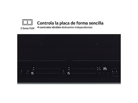 LG Placa inducción - LG CBIZ2437B, 4 Zonas, 2 Zonas Flex, 59 cm, Cristal Negro - Imagen 4