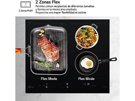 LG Placa inducción - LG CBIZ2437B, 4 Zonas, 2 Zonas Flex, 59 cm, Cristal Negro - Imagen 7