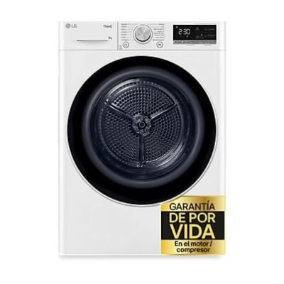 LG Secadora bomba de calor – LG RH80V9AV4N, 8 kg, 14 programas, Dual Inverter Compressor™, Eco Hybrid™, Display Gran LED, Blanco