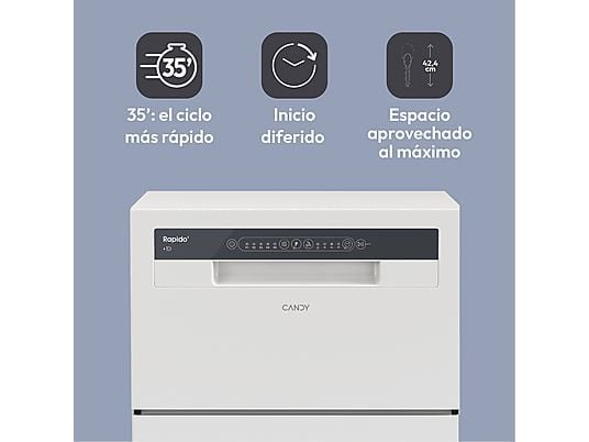 Candy Lavavajillas compacto - Candy Rapido' CP 6E51LW, 6 servicios, 5 programas, 45 cm, Media carga, Blanco - Imagen 7