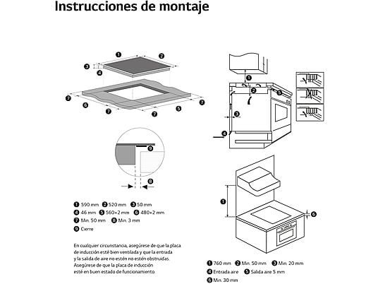 LG Placa inducción - LG CBIZ2432B, 3 Zonas, 1 Zona Flex, Ancho 59 cm, Cristal Negro - Imagen 2