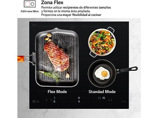 LG Placa inducción - LG CBIZ2432B, 3 Zonas, 1 Zona Flex, Ancho 59 cm, Cristal Negro - Imagen 7