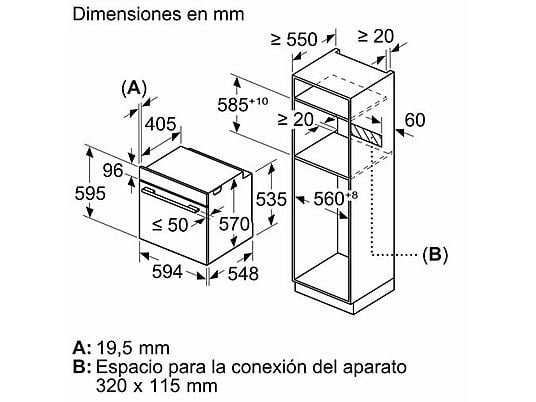 Bosch Horno - Bosch HBA514ES3, Serie 4, Multifunción, Limpieza por agua, 71 l, HotAir 3D, Mandos ocultables, 60 cm, inox - Imagen 8