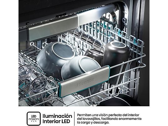 Hisense Lavavajillas integrable - Hisense HV673A65, 16 servicios, 7 programas, 59.8 cm, Tercera Bandejea, Wi Fi, Sin Panelar - Imagen 8