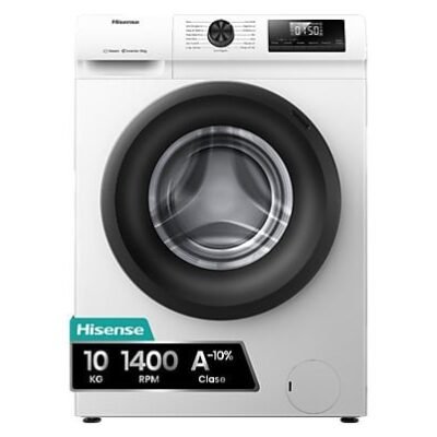 Hisense Lavadora carga frontal – Hisense WF1Q1041BW, 10 kg, 1400 Rpm, Función Vapor, Eficiencia A-20%, Blanco