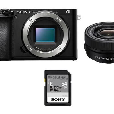 Sony Cámara EVIL – Sony Kit Alpha 6100 (ILCE6100L) + Objetivo SELP16502 + Tarjeta SD 64GB, 24.2MP, Wi-Fi