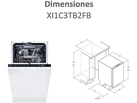 Haier Lavavajillas integrable - Haier XI1C3TB2FB I-Pro Shine Series 4, 11 Servicios, 8 Programas, 44.8 cm, Tercera bandeja, Sin Panelar - Imagen 5