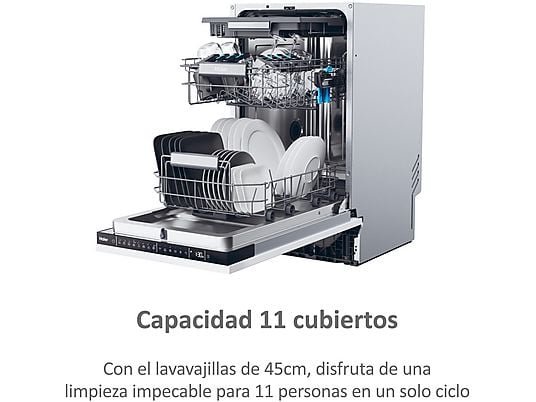 Haier Lavavajillas integrable - Haier XI1C3TB2FB I-Pro Shine Series 4, 11 Servicios, 8 Programas, 44.8 cm, Tercera bandeja, Sin Panelar - Imagen 6