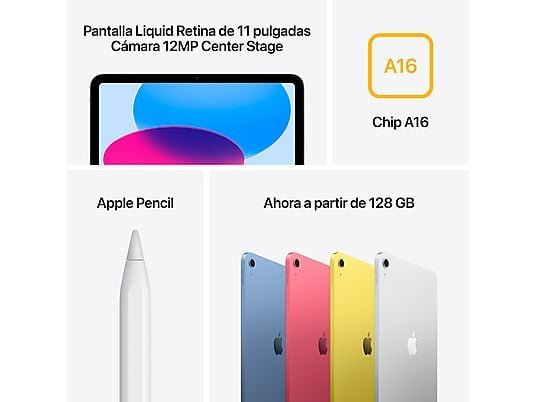 Apple iPad (11ªgen), 256GB, Azul, WiFi, 11", Retina, Chip A16 Bionic, iPadOS 18, Cable de carga USB‑C, Sin Adaptador de corriente - Imagen 7