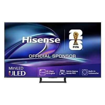 Hisense TV Mini LED 55″ – Hisense 55E8Q, UHD 4K, 144 Hz, Hi-View Engine, Escalador HDR IA, Subwoofer integrado, Negro