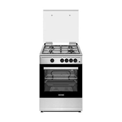 KOENIC Cocina a gas – KOENIC KFC 2421-4, 4 Zonas, Horno, Gas Butano, Libre instalación, Plata
