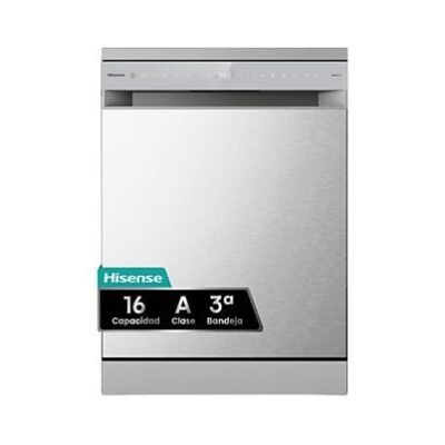Hisense Lavavajillas – Hisense HS673A90X, 16 servicios, 7 programas, 59.9 cm, Conectividad Wi Fi, Tercera bandeja, Inox