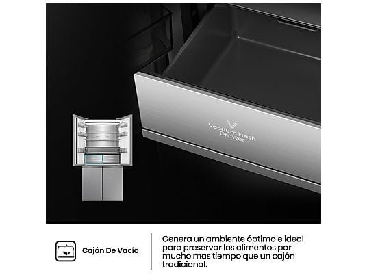 Hisense Frigorífico americano - Hisense RQ5P605NSVE, No Frost, 190 cm, 591 L, Kitchen Fit, Cajón de vacío, Cristal Inox - Imagen 6