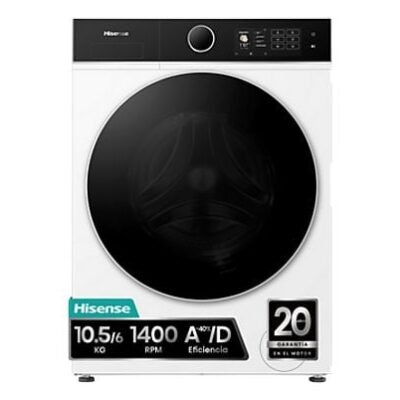 Hisense Lavadora secadora – Hisense WD5I1045BWQ, 10.5/6 Kg, iFit, WiFi, Programa especial mascotas, Blanco
