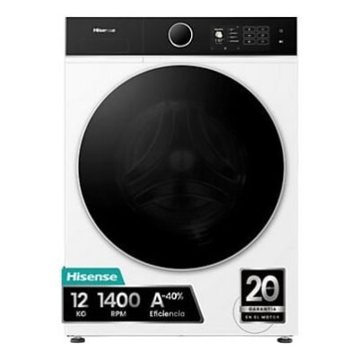 Hisense Lavadora carga frontal – Hisense WF5I1245BWR, 12 kg, 1400 RPM, 18 programas, Fondo reducido 55.5 cm, Autodosificación, Blanco