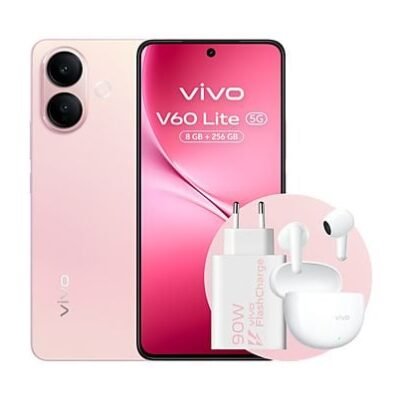 vivo Móvil – vivo V60 Lite, Rosa, 256GB, 8GB RAM, 6.77″ AMOLED de120Hz, Dimensity 7360-Turbo, 6500 mAh, Incluye Cargador y Auriculares