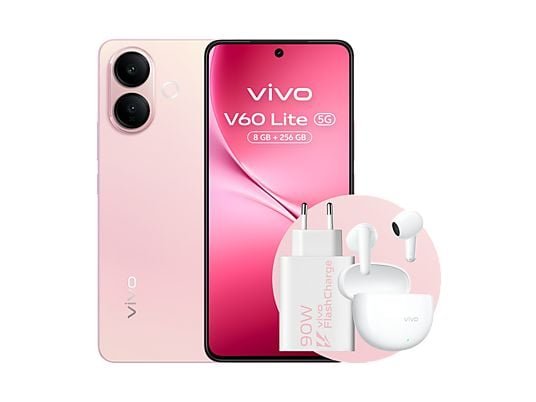 vivo Móvil - vivo V60 Lite, Rosa, 256GB, 8GB RAM, 6.77" AMOLED de120Hz, Dimensity 7360-Turbo, 6500 mAh, Incluye Cargador y Auriculares