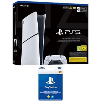 Sony Consola – Sony PS5 Slim Digital Edition, 825 GB SSD, 4K, Chasis E, Blanco + Tarjeta PS Plus 20€