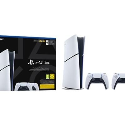 Sony Consola – Sony PS5 Slim Digital Edition, 825 GB SSD, 4K, 2 mandos DualSense, Chasis E, Blanco
