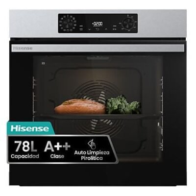 Hisense Horno – Hisense BI64223EPX, Multifunción, Pirolítico, 78 l, 59.5 cm, Modo Air Fry, Cocción Simultanea, Negro