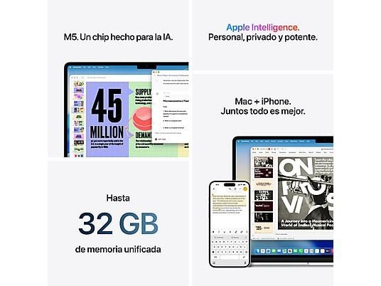 Apple MacBook Air (2026) 15.3" Retina, Chip M5 Apple, CPU de 10 núcleos, GPU de 10 núcleos, 24GB RAM, 1TB SSD, Plata, Sin cargador - Imagen 8