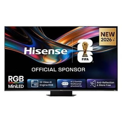 Hisense TV RGB Mini LED 85″ – Hisense 85UR9S, UHD 4K, Quad Core / MT9655, Hi-View AI Engine RGB, Tuned by Devialet, Anti Reflejo, Negro
