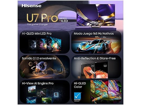 Hisense TV Mini LED 65" - Hisense 65U7S PRO, HDR 4K, Quad Core/MT9655, 165 Hz Nativos, Hi-View AI Engine Pro, Tuned By Devialet, Negro - Imagen 8