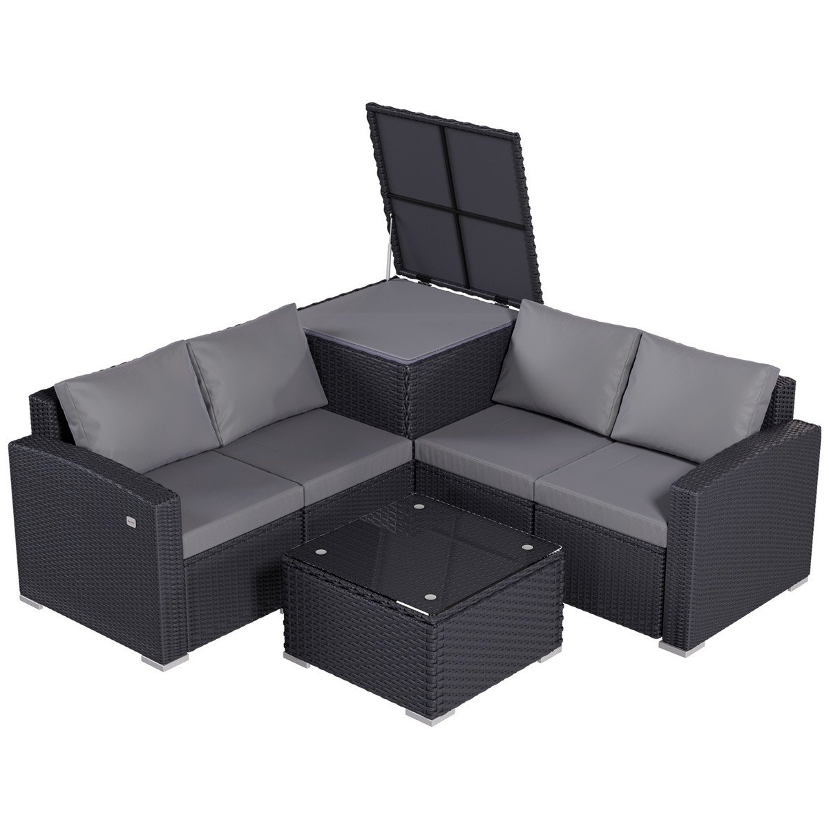 HOMAVO Conjunto de jardín - HOMAVO SF01 Exterior para 4 Personas, con Caja Almacenamiento & Funda, Negro