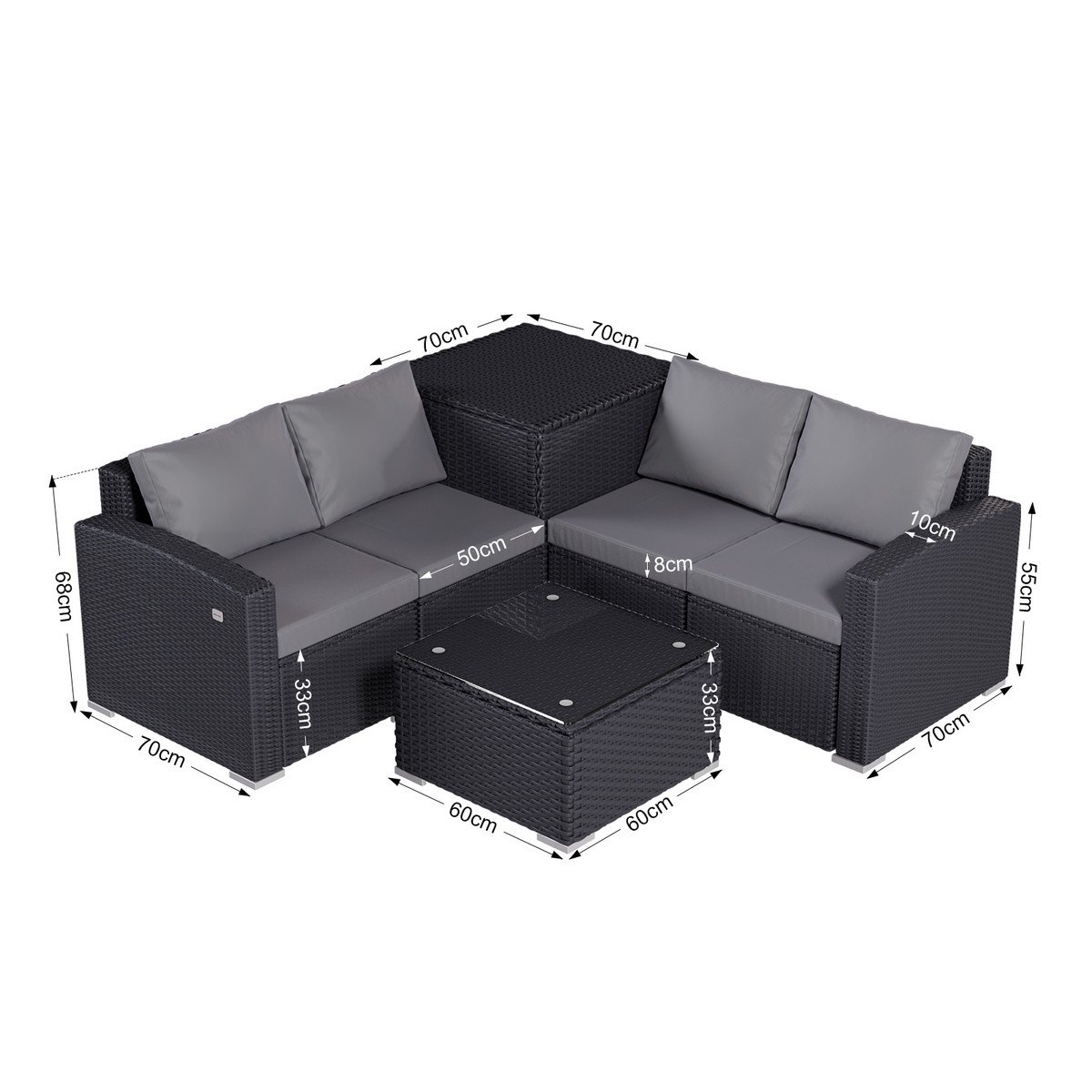HOMAVO Conjunto de jardín - HOMAVO SF01 Exterior para 4 Personas, con Caja Almacenamiento & Funda, Negro - Imagen 7