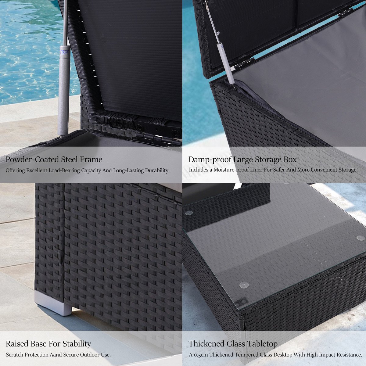 HOMAVO Conjunto de jardín - HOMAVO SF01 Exterior para 4 Personas, con Caja Almacenamiento & Funda, Negro - Imagen 8