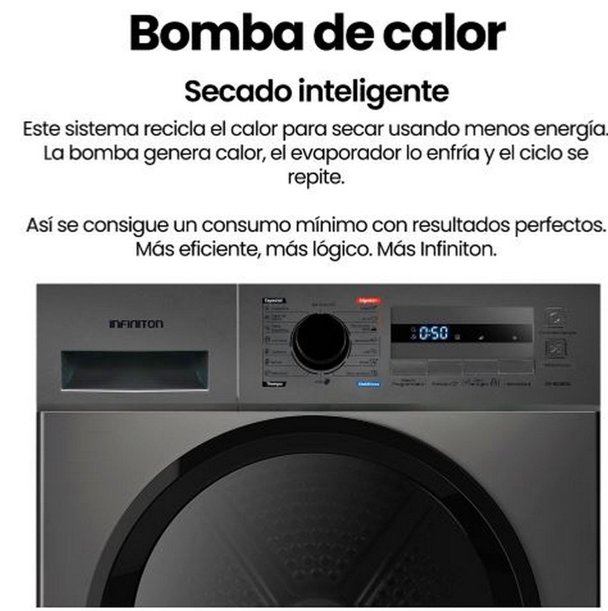Secadora Bomba de Calor - INFINITON SD-A85IB, 8 kg, 14 programas, Dark Inox - Imagen 6