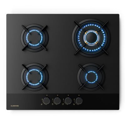 KLARSTEIN Placa de gas – KLARSTEIN Goldflame Nano Matte, 4 zonas, 60 cm, Negro